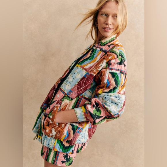 LIMITED NEW IN BOX Sezane Richie Jacket / Pangea Size 10 Patchwork All Over - Picture 2 of 8